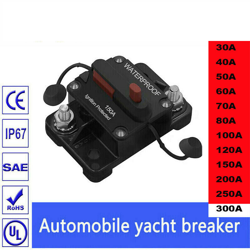 30A-300A AMP Circuit Breaker Dual Battery Manual Reset 12-48V DC Car Waterproof