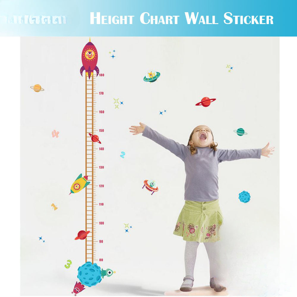 Wall Stickers Removable Rocket Planet Height Kids Nursery Decal Growth Chart