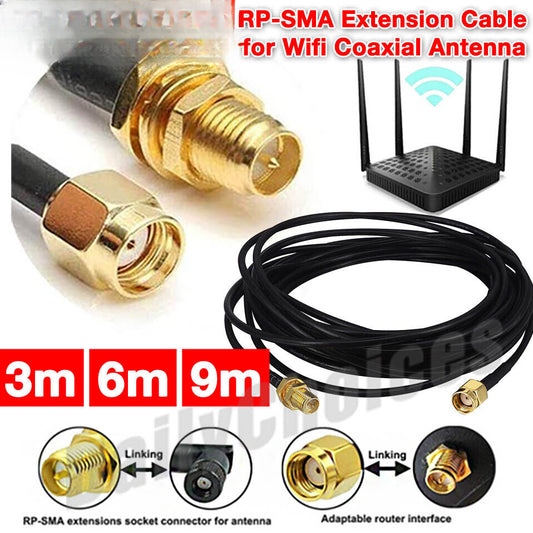 RP-SMA Male to Female Coaxial Extension Cable Antenna Aerial WiFi Router