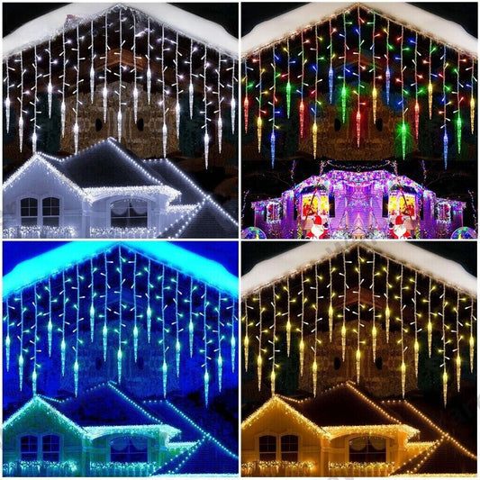 LED Icicle Falling Rain Curtain Fairy String Lights Outdoor Christmas Xmas Party