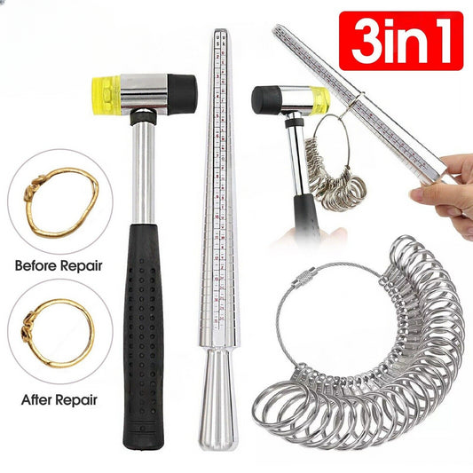 Silver Ring Sizer Size Gauge Tool Set Finger Measuring Stick Metal Ring Mandrel