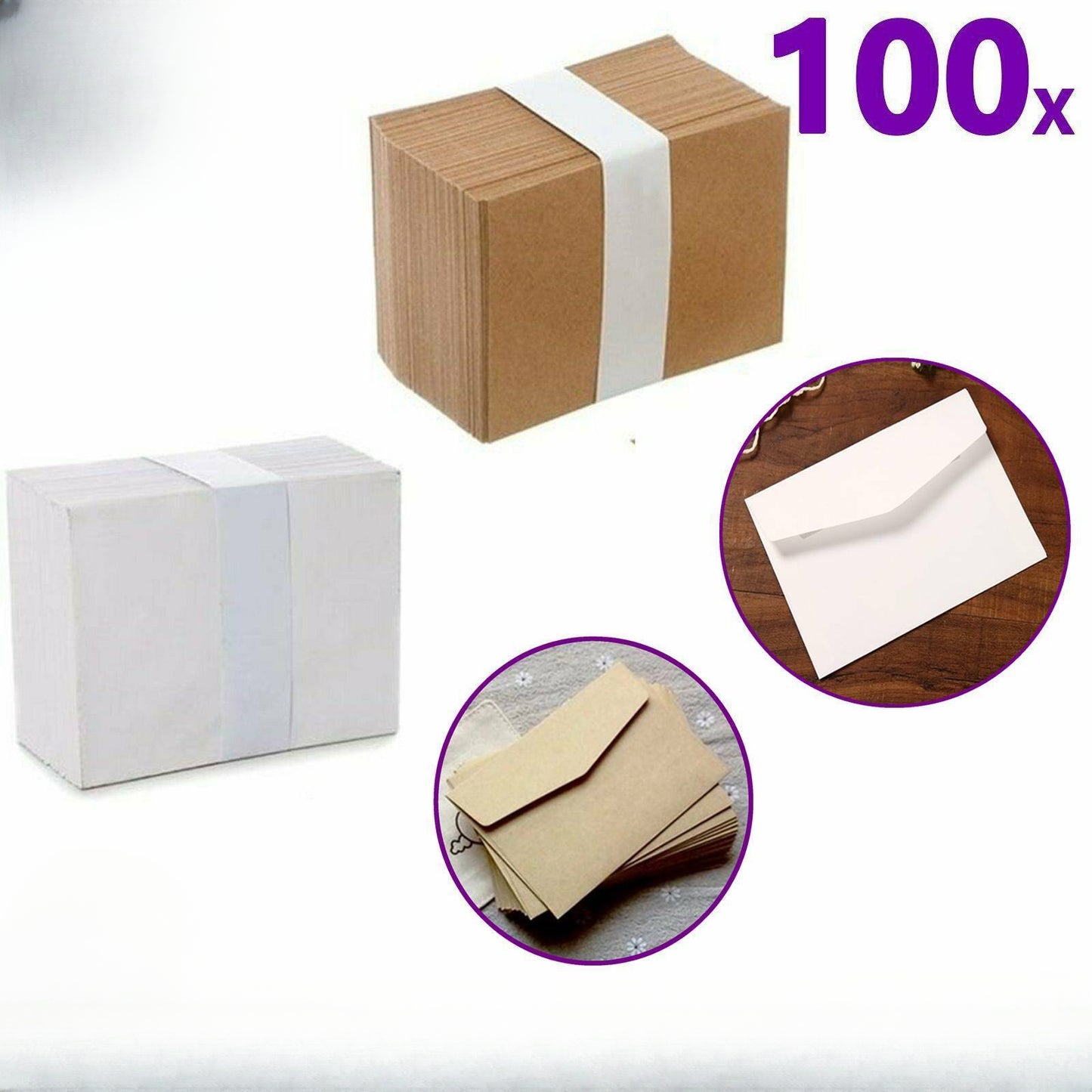 100PCS Mini Envelopes Small White Kraft Brown 82mm x 115mm Wedding RSVP Cards