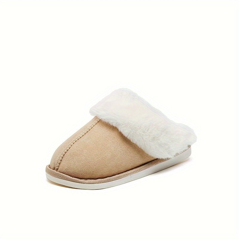 Solid Indoor Warm Plush Anti-skid Home Slippers For Household, Autumn And Winter