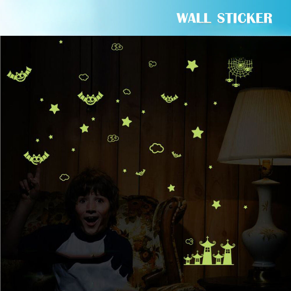 Glow In The Dark Bat Spider Castle Removable Decal Kids Wall Stickers Bedroom