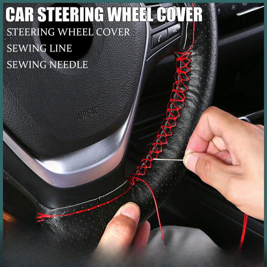 Leather DIY Car Steering Wheel Cover Breathable Anti-slip Universal 38cm