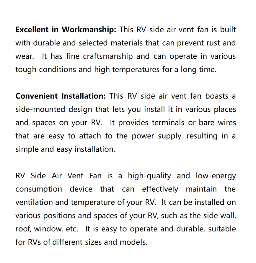 RV Side Air Vent Ventilation Exhaust Fan Caravan Motorhome Trailer For-Camper