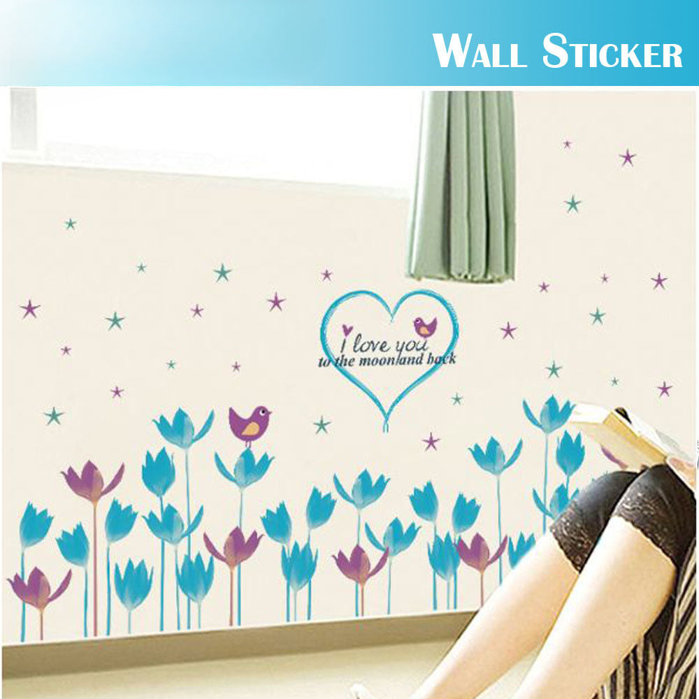 Wall Border stickers Tulip Flower Love Removable Decals Kids Nursery Decor Mural