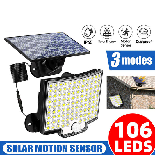 106LEDs Solar Powered Motion Sensor Garden Security Lights Wall Lamp Outdoor