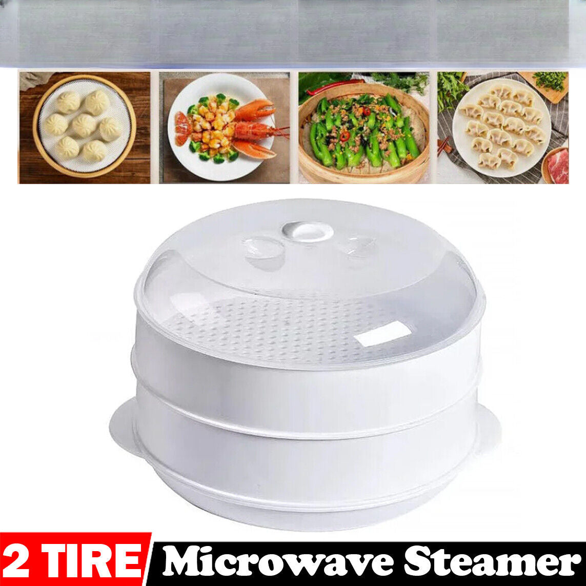 Microwave Steamer 2 TIER Double layer Cooking Meals Vegetables Kitchen Appliance