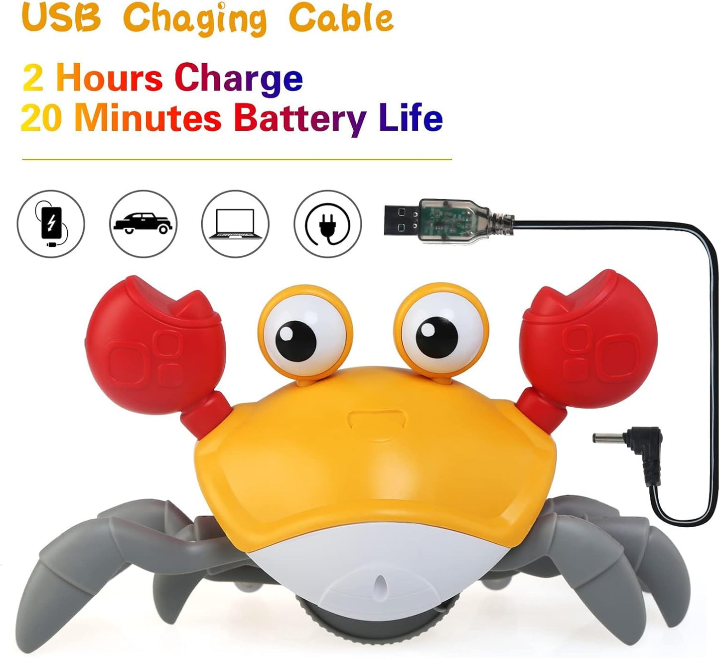 NEWSTYLE Crawling Crab Baby Toy,Walking Dancing Crab Interactive Toys with Automatically Avoid Obstacles,Electronic Light Up Musical Toy for Toddlers and Kids,USB Rechargeable (Orange)