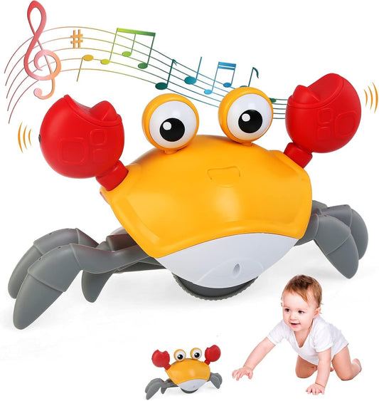 NEWSTYLE Crawling Crab Baby Toy,Walking Dancing Crab Interactive Toys with Automatically Avoid Obstacles,Electronic Light Up Musical Toy for Toddlers and Kids,USB Rechargeable (Orange)