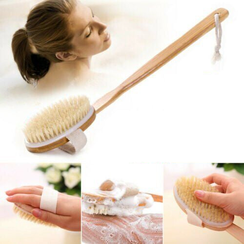 Long Handle Wooden Bath Body Back Brush Scrubber Massager Natural Shower