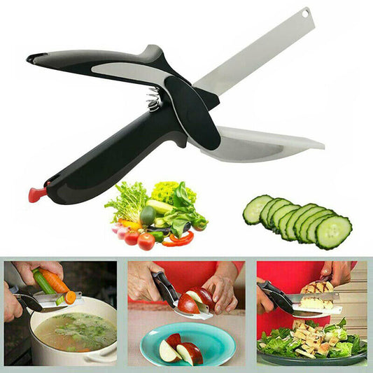 Kitchen Vegetable Food Manual 2-in-1 Knife Scissors Chopper Slicer Fruit Cutter