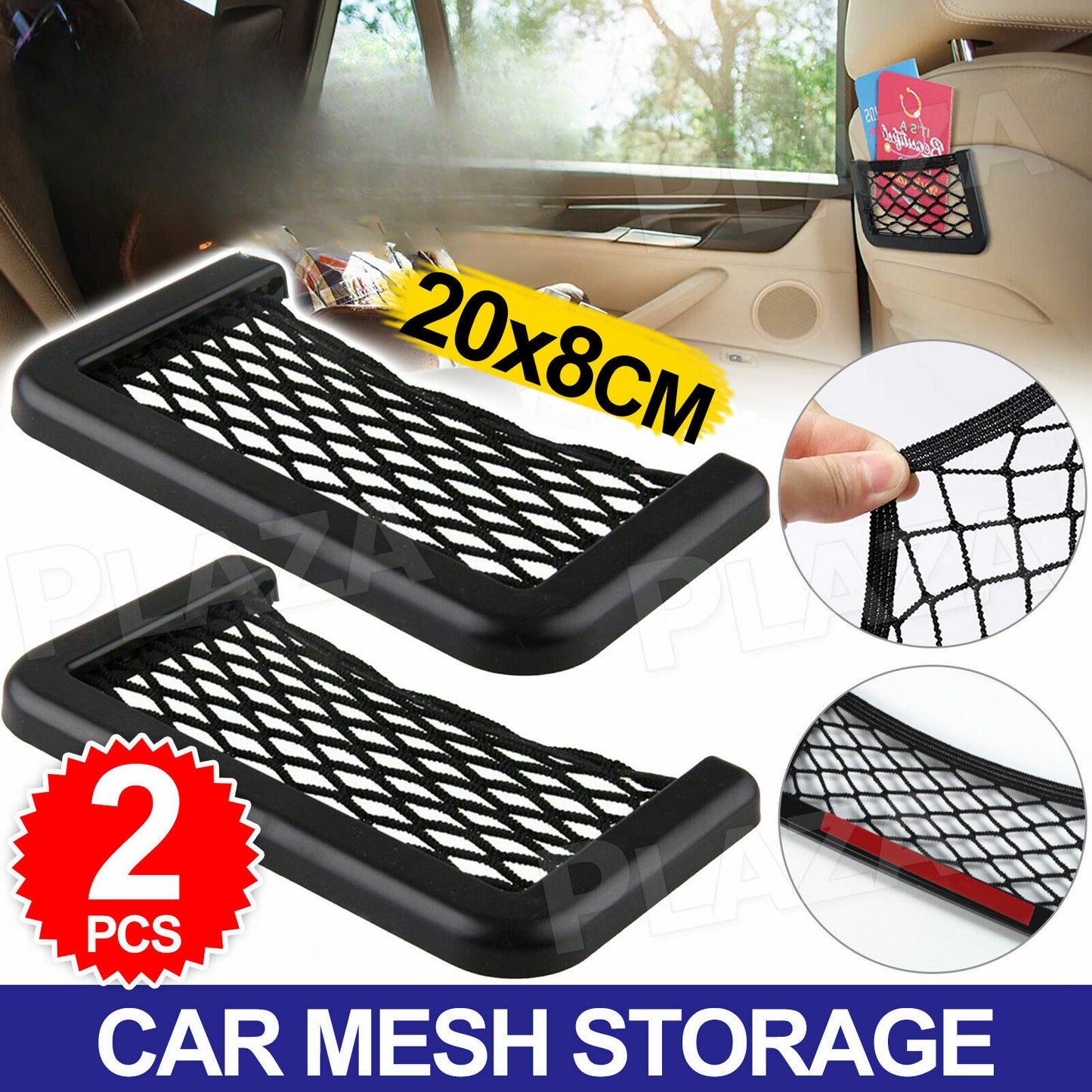 2x Car Net Storage Holder Adhesive Pocket Phone Mesh Organiser Sunglasses Pouch