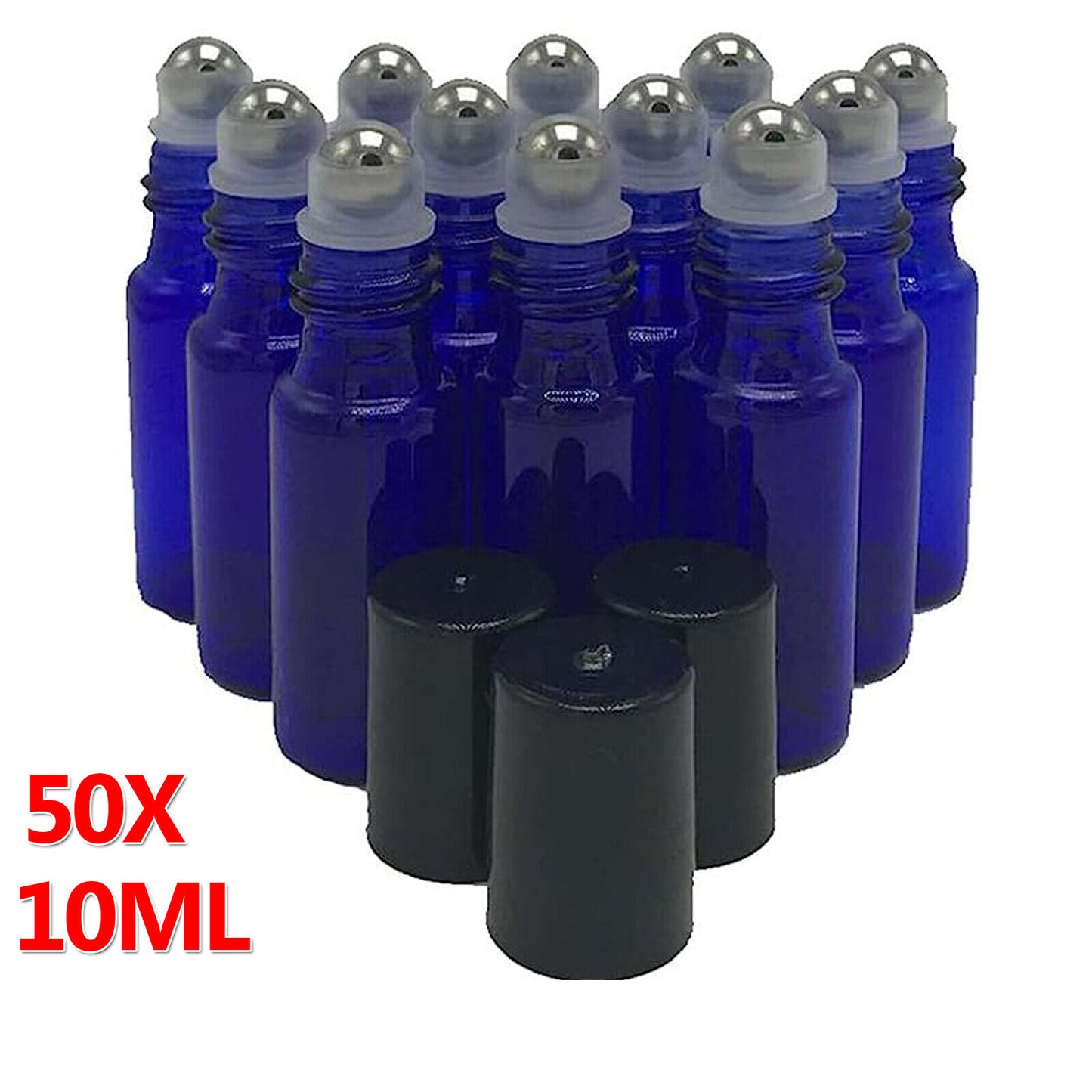 50X Roller Bottles Blue THICK Glass Steel Roll On Ball For Essential Oils 10ml