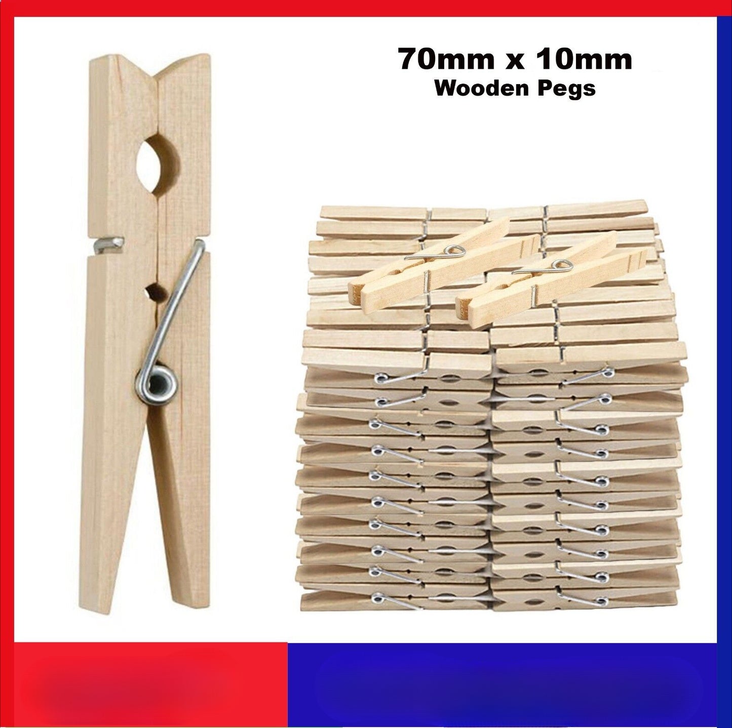 108pcs 70mm Wooden Spring Pegs Strong Quality Fit Any Clothes Line p Washing WoodenPeg