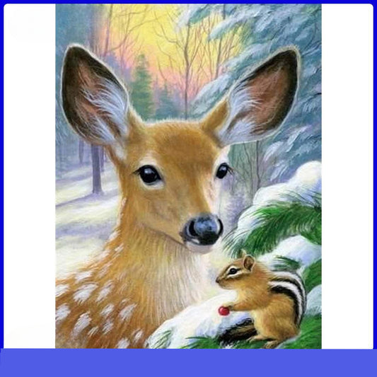 Diamond Painting Full Round Drill Deer and Squirrels Rhinestone Modern Art Cr