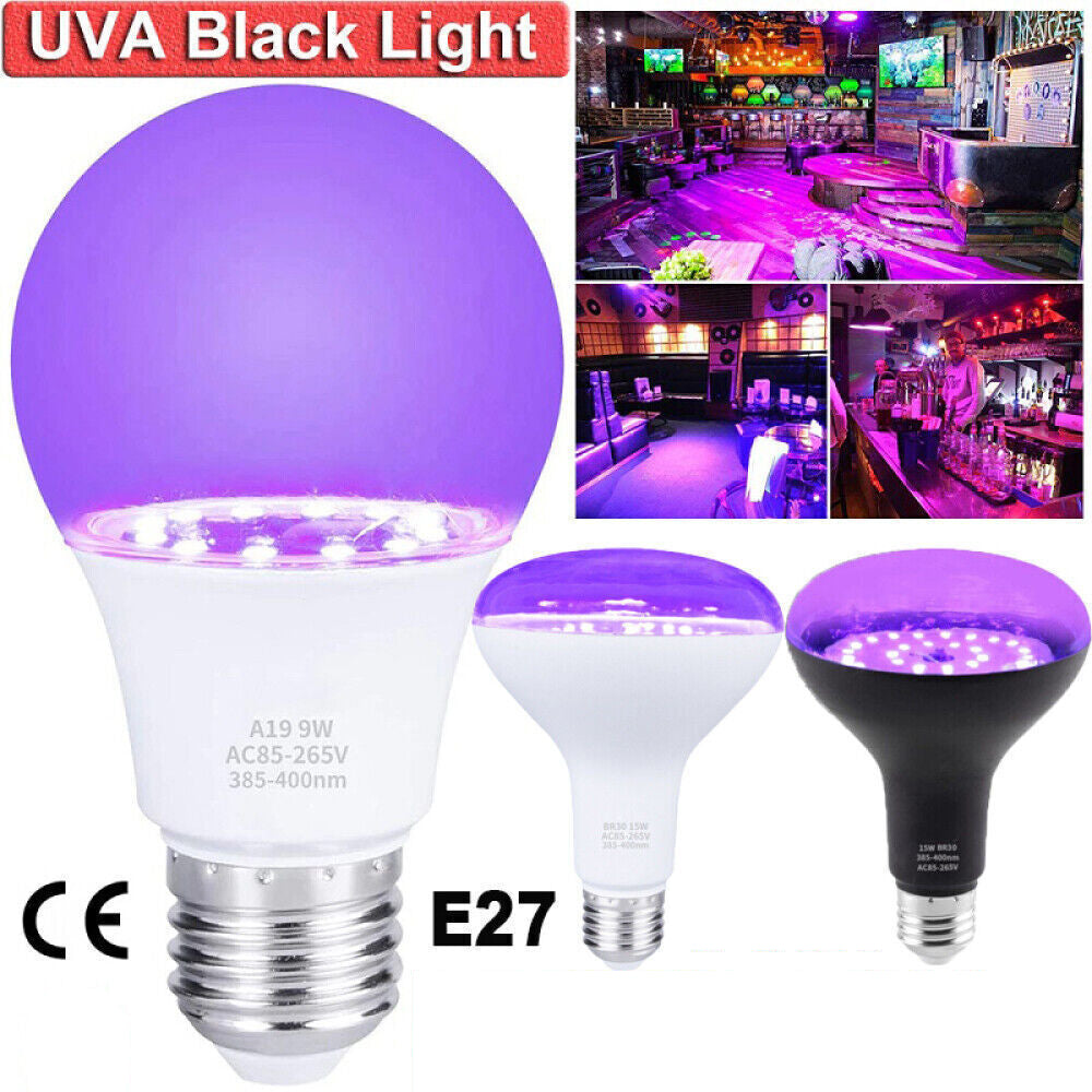 4pcs E27 UV Black Light Bulb LED Blacklight Flood Light Bulb Fluorescent Poster 9W15W