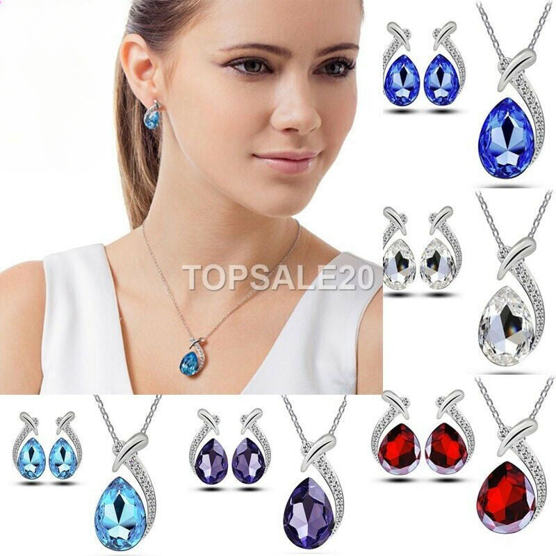 Women's Wedding Bridal Rhinestone Crystal Necklace Earrings Set