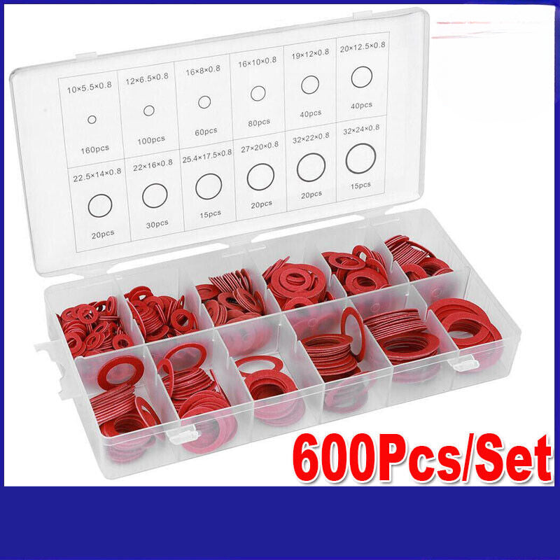 600Pcs Fibre Washer Assorted Kit 12 Size Red Steel Fiber Flat Washer Kit Flat