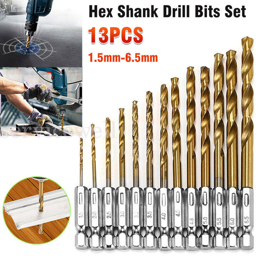 Quick Change Drill Bits 13 pcs Hex Shank Set Soft Metal Wood Timber Drilling NEW