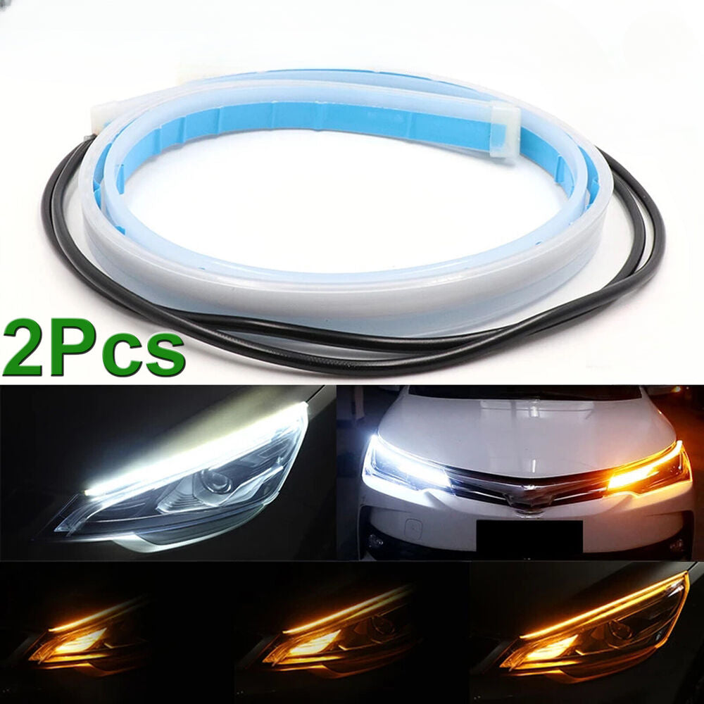 2X 60CM Car LED Strip DRL Turn Signal Switchback Indicator Daytime Running Light