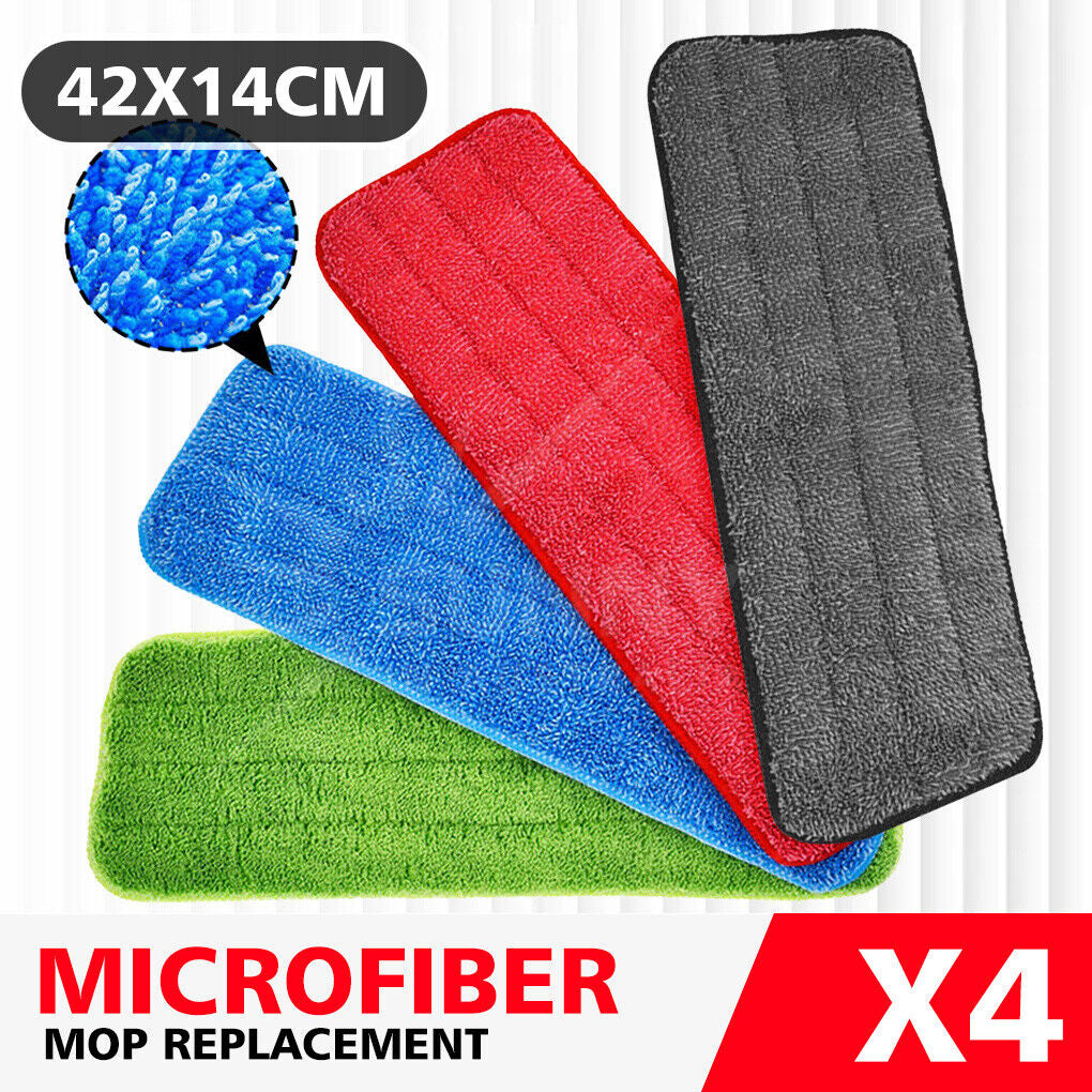 4x Replacement Microfiber Flat Mop Head Refill Floor Cleaning Pads Absorbent Cloths