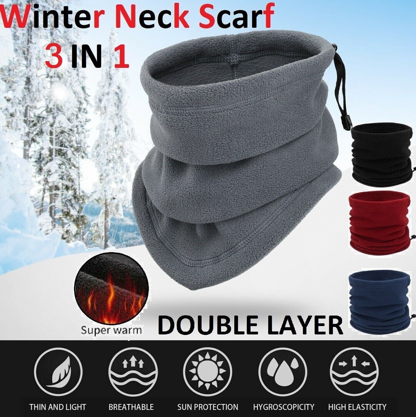 Winter Warm Fleece Snood Scarf Neck Warmer Beanie Hat Ski Balaclava Men Women