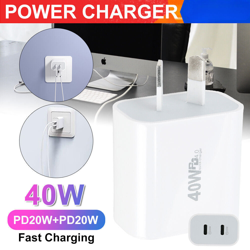 40W Dual USB C Fast Wall Charger Power Adapter Socket AU Plug For iphone Android