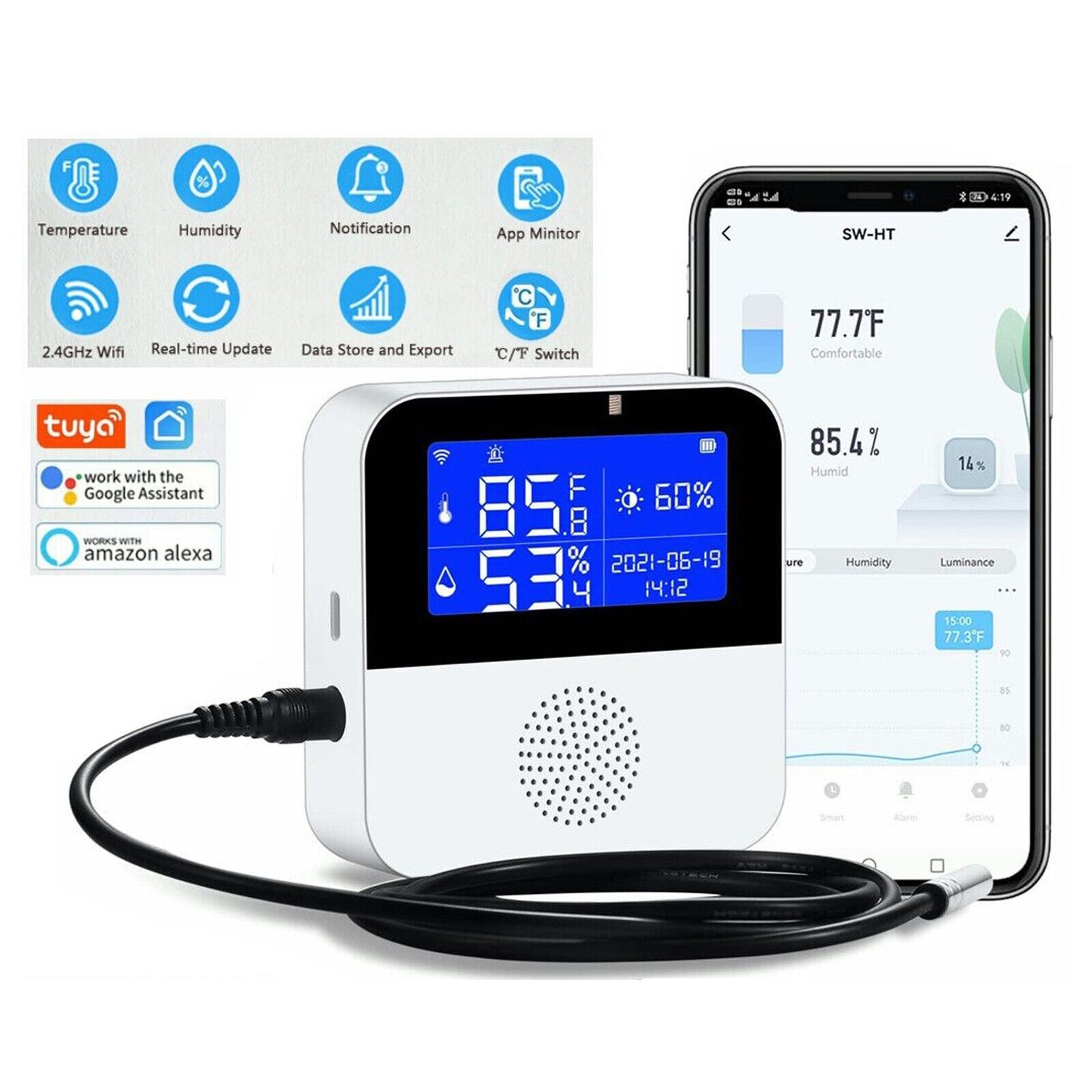 Smart WiFi Wireless Temperature Humidity Sensor Fridge Thermometer Hygrometer