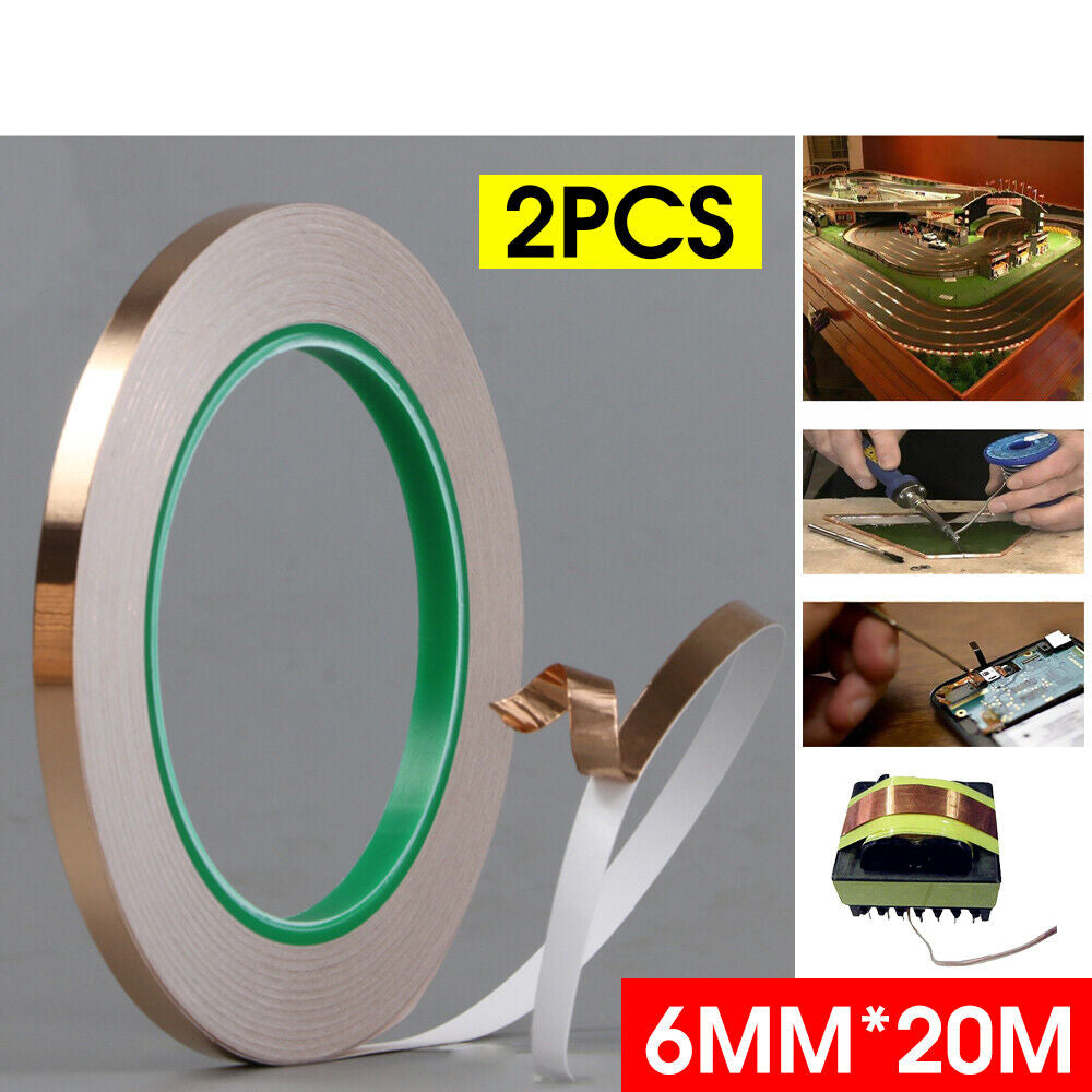 2x Conductive Copper Adhesive Foil High Heat Temperature Tape 6mm x 20m