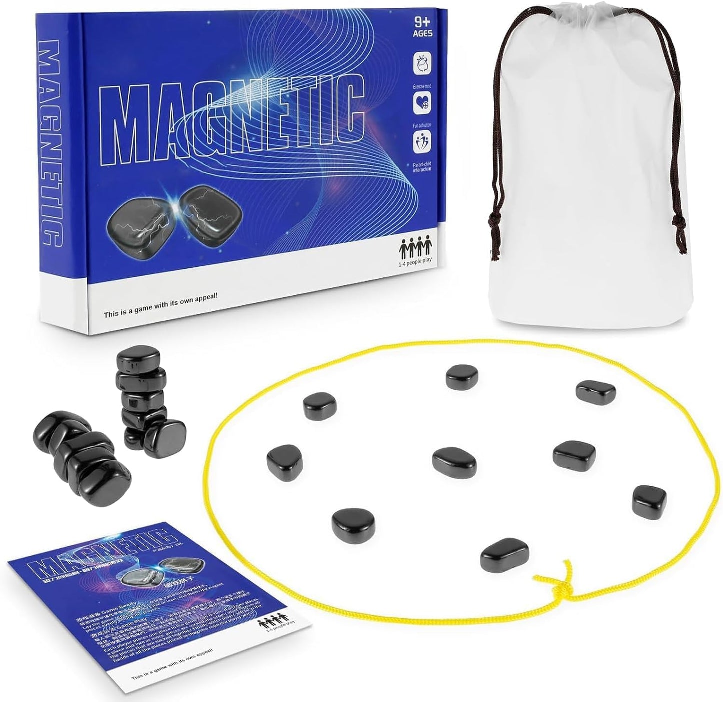 Magnetic Chess Game Set, 2024 New Magnetic Chess Game with Stones Magnet Chess Game Board, Family Magnetic Game Puzzle Toy (Rope style)