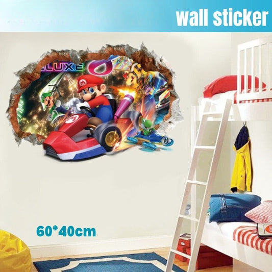 3D Wall Stickers Removable Mario Bros Party Game Kids Broken Wall Bedroom Decor