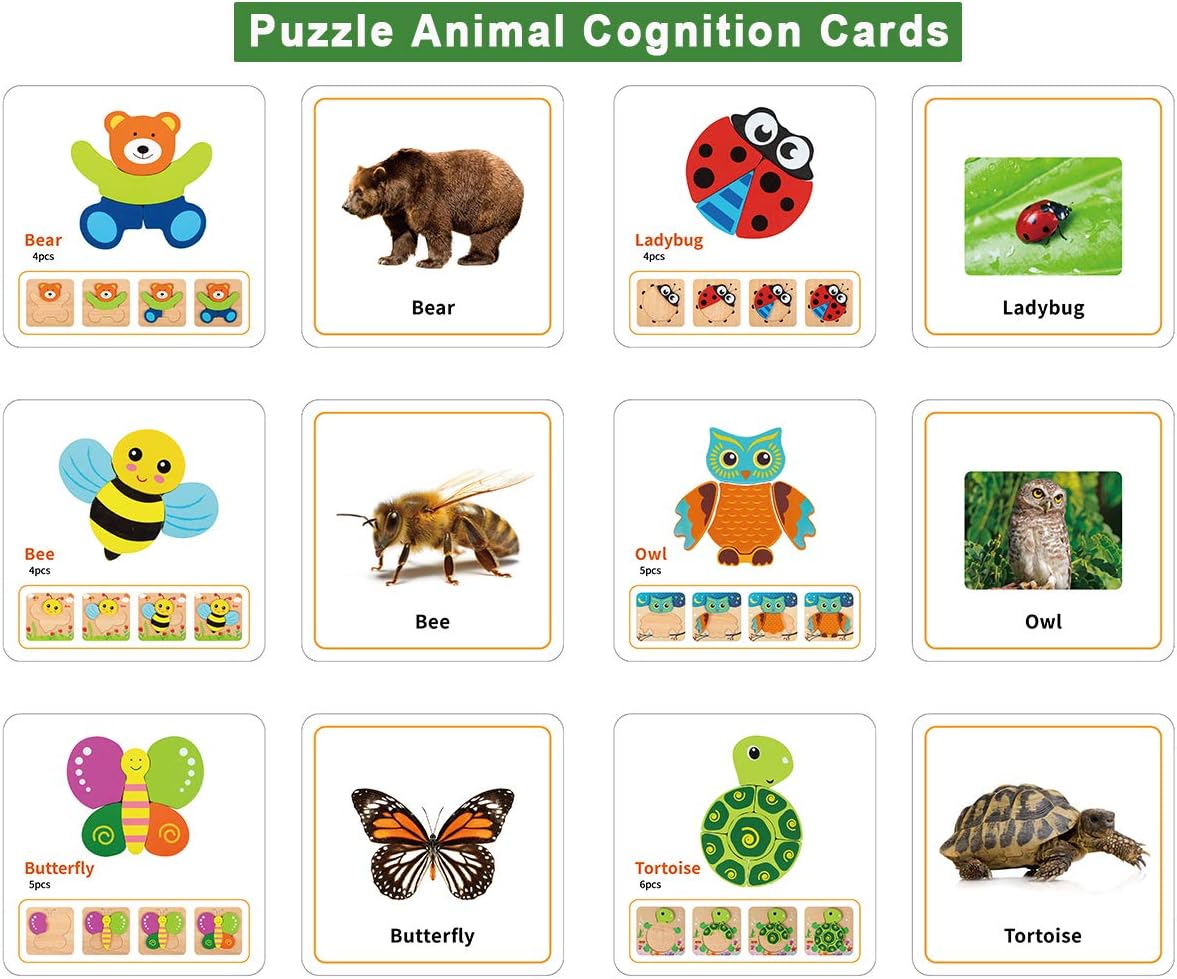 Toddler Puzzles, Wooden Jigsaw Animals Puzzles for 1 2 3 Year Old Girls Boys Toddlers, Educational Preschool Toys Gifts for Colors & Shapes Cognition Skill Learning