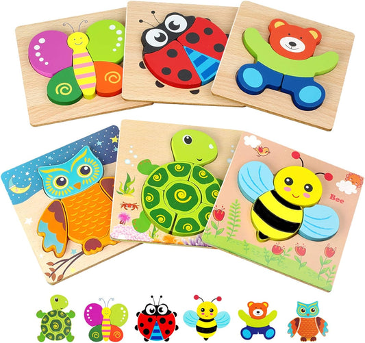 Toddler Puzzles, Wooden Jigsaw Animals Puzzles for 1 2 3 Year Old Girls Boys Toddlers, Educational Preschool Toys Gifts for Colors & Shapes Cognition Skill Learning