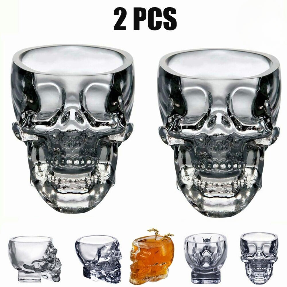 2X Crystal Vodka Whiskey Shot Skull Head Glass Cup Drinkware For Home Party