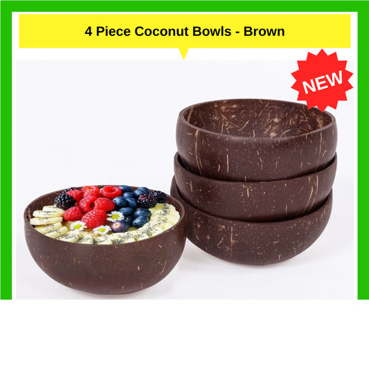 4 Piece Set Coconut Bowls Polished with Coconut Oil - Brown breakfast