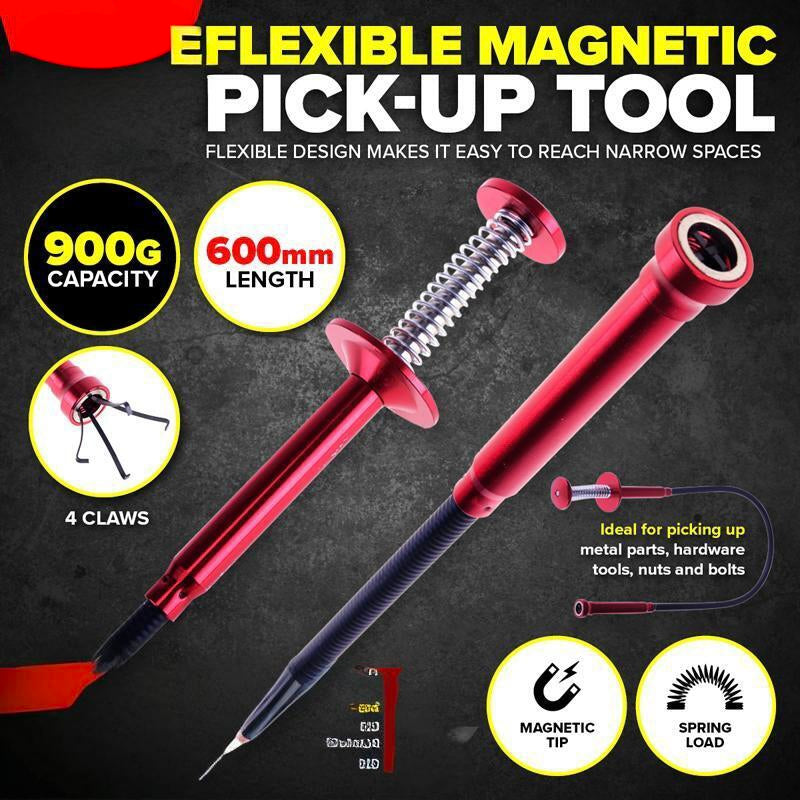 Red Flexible Pick Up Tool With Magnet 4 Claw Magnetic Long Spring Grabber 60cm