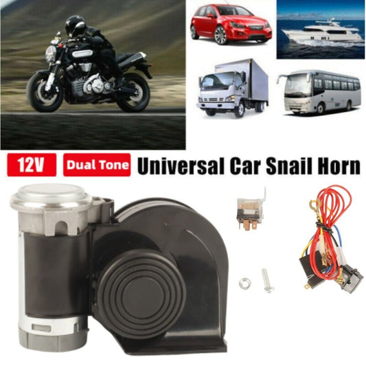 Train Horn Car Truck 12/24V Loud Electric Snail Air HornTrumpet Kit 12V Black