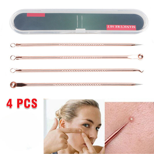 4pcs Blackhead Remover Pimple Tool Popper Pore Blemish Comedone Acne Cleaner Kit