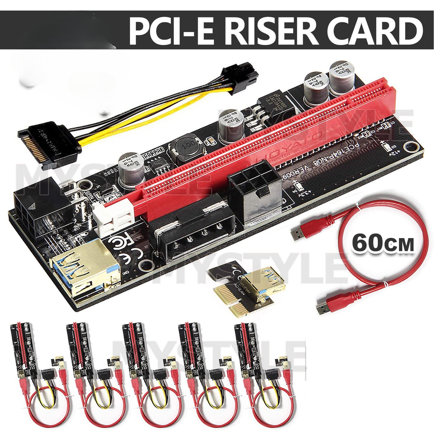 4x VER009S PCI-E Riser Card PCIe 1X to 16X USB 3.0 Data Cable Bitcoin Mining