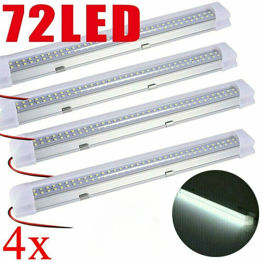 4PCS 72 LED Strip Lights Bar 12V Car Interior Lamp Caravan Van Bus Boat Lighting