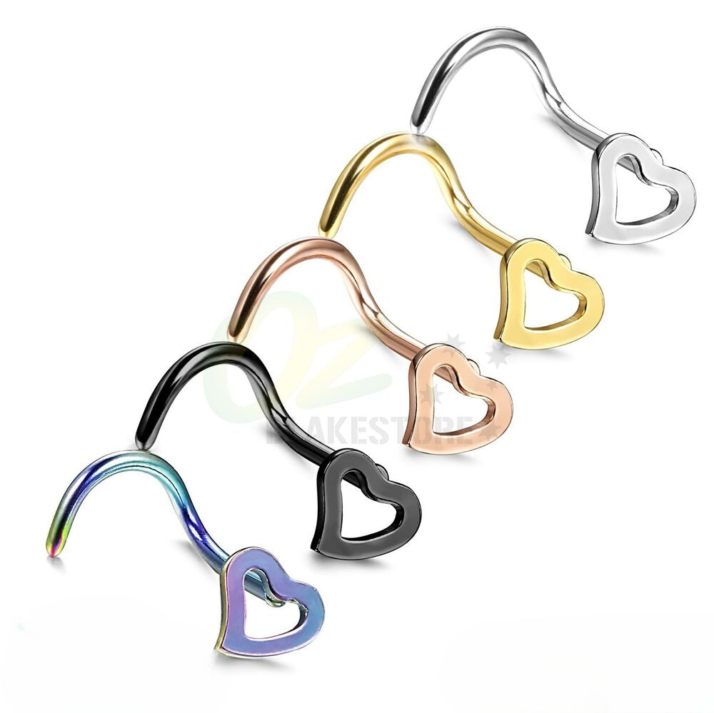 3pcs Nose Piercing Stud Ring Heart Surgical Steel Spiral Tail Body Jewellery