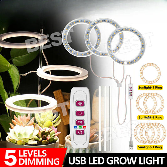 2x LED Plant Halo Light USB Ring Grow Light Lamp Angel Phytolamp Indoor Plant