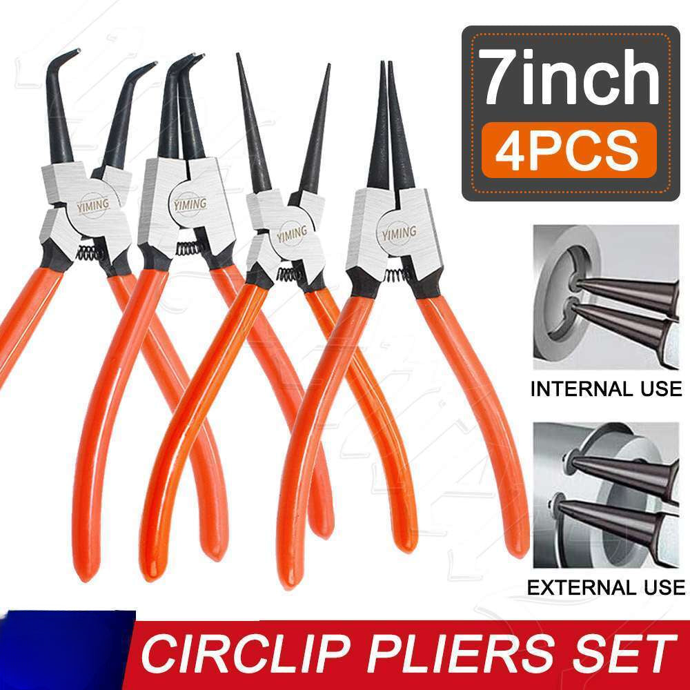 4-Piece 7" Circlip Pliers Set Internal/External Bent/Straight Snap Ring Remover