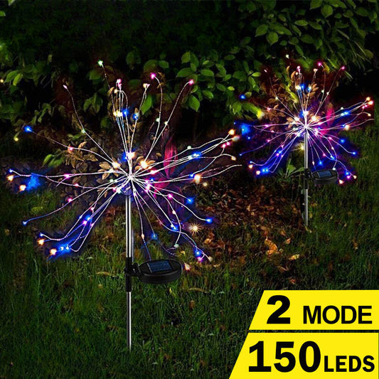 4PCS 150 LED Fireworks Solar String Lights Starburst Fairy Outdoor Garden Decor