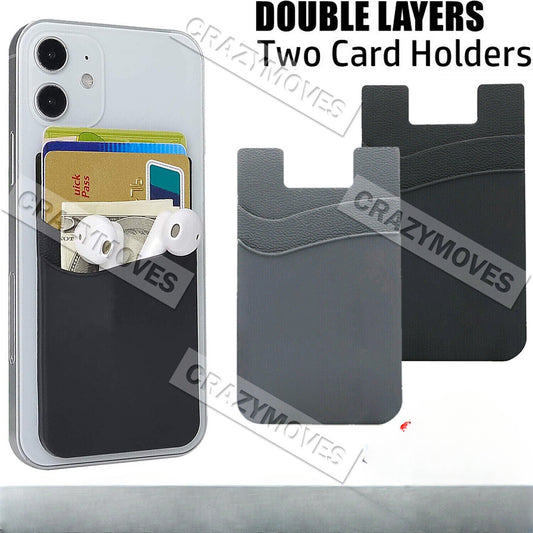 Silicone Mobile Phone Back 2 Layers Card Holder Wallet Stick On Adhesive