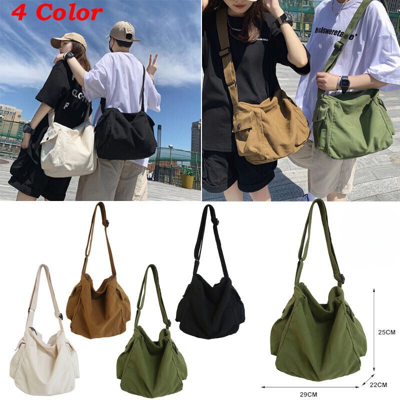 Soft Canvas Shoulder Crossbody Bag Large Capacity Solid Color Messenger Handbags