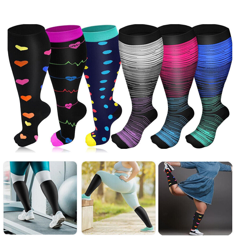 2XL-6XL Plus Size Compression Socks 20-30mmhg Extra Wide Calf Knee High Stocking