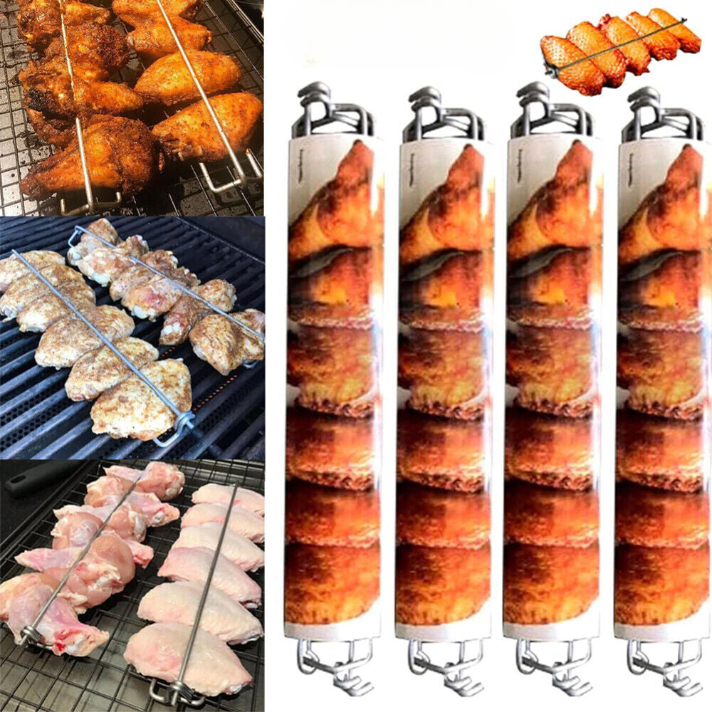 6PC Chicken Wing BBQ Fork,Metal BBQ Grilling Fork,Chicken Wing Grilling Rails